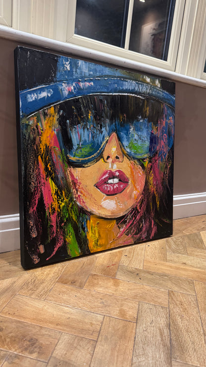 Framed Modern Original Abstract Oil Painting Canvas on 60x60cm Shades of Desire Woman’s portrait