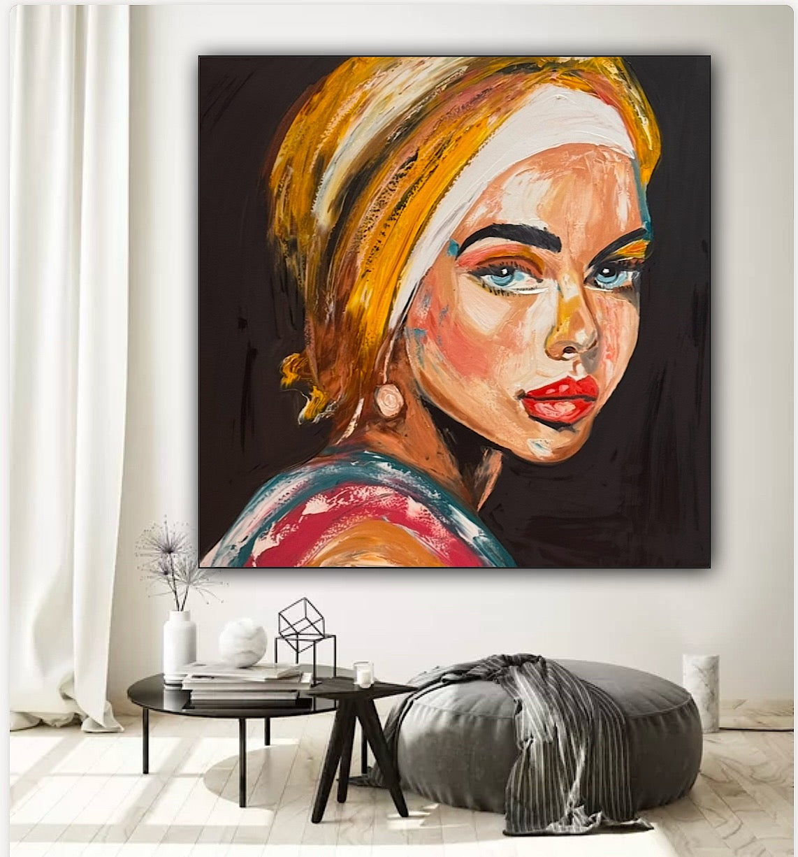 Richter Style Abstract Original Oil Painting On 90 x 90cm canvas Pillow Talk Eyes woman portrait