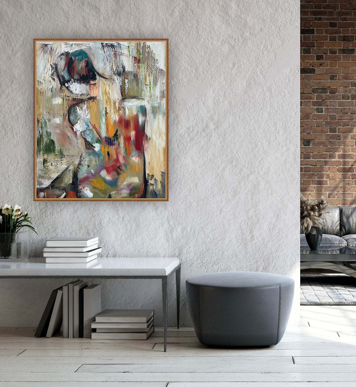 Contemporary Abstract Original Oil Painting On 90 x 76cm canvas Embered Nude