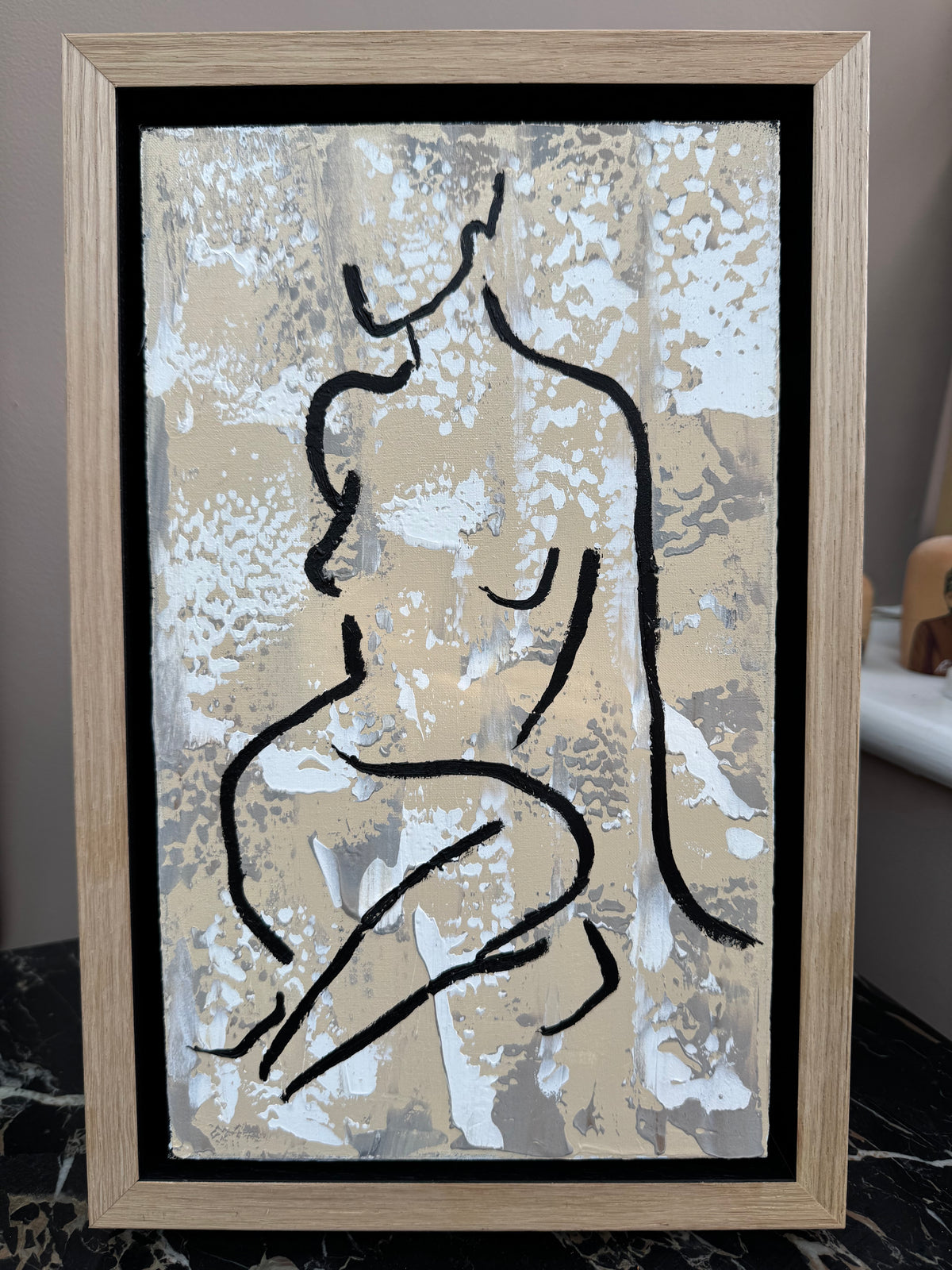 Framed in solid oak textured Original Contemporary Abstract Oil Painting On Canvas 24x36cm Nude