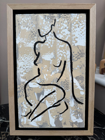 Framed in solid oak textured Original Contemporary Abstract Oil Painting On Canvas 24x36cm Nude