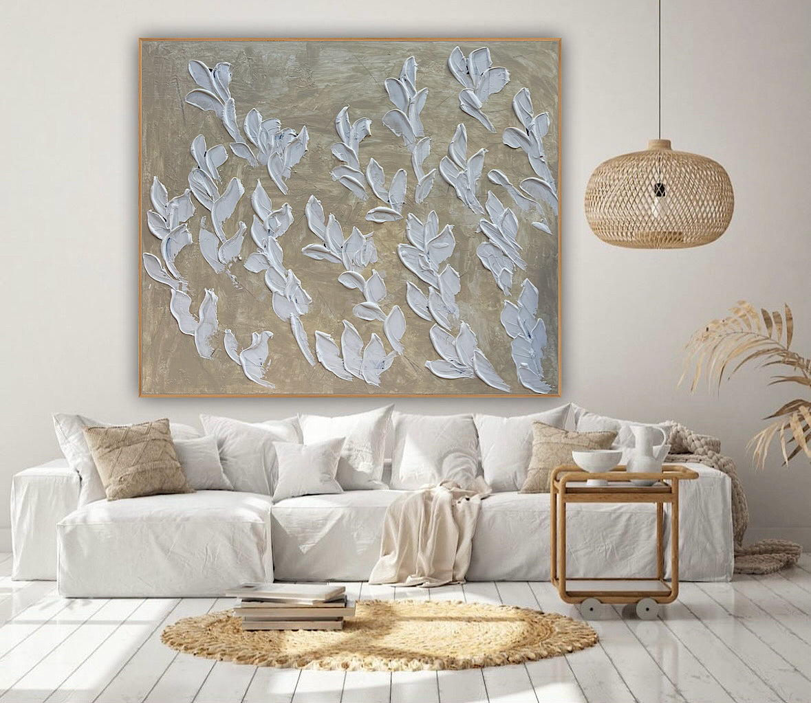 Textured Original Abstract Oil Painting On Canvas stream of leaves 120x100cm Oka