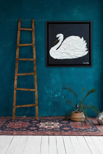 Framed Original Abstract contemporary Oil Painting On Canvas 30x30cm Swan Nocturne oka