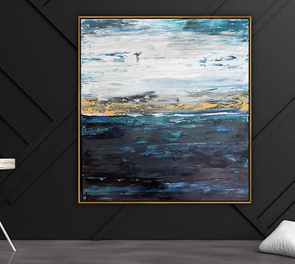 Framed in gold oak frame Original Abstract contemporary Oil Painting On Canvas 77x70cm  textured Oka Coastal Line