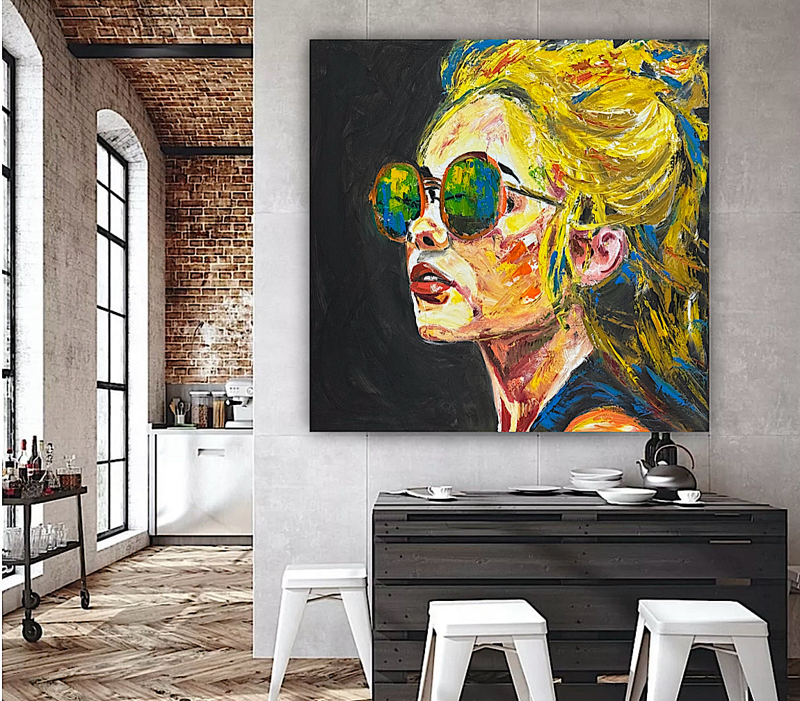 Abstract Original Oil Painting On Canvas 80x80cm Blondie Portrait of Woman textured