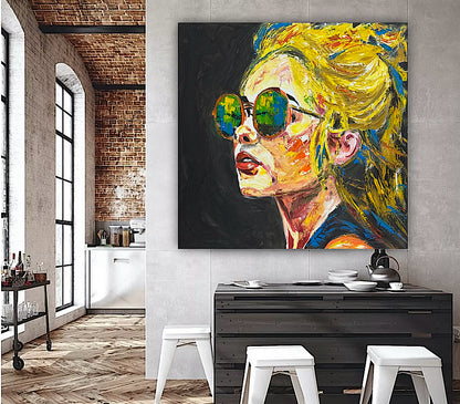 Abstract Original Oil Painting On Canvas 80x80cm Blondie Portrait of Woman textured