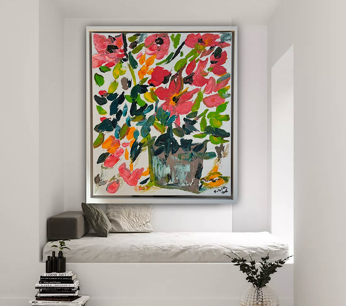 Framed Original Abstract contemporary Oil Painting On Canvas 45x40cm Floral dream textured Oka