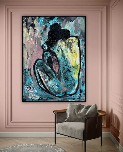 Large Picasso Abstract Style Original Oil Painting 100X76cm Blue Nude available now