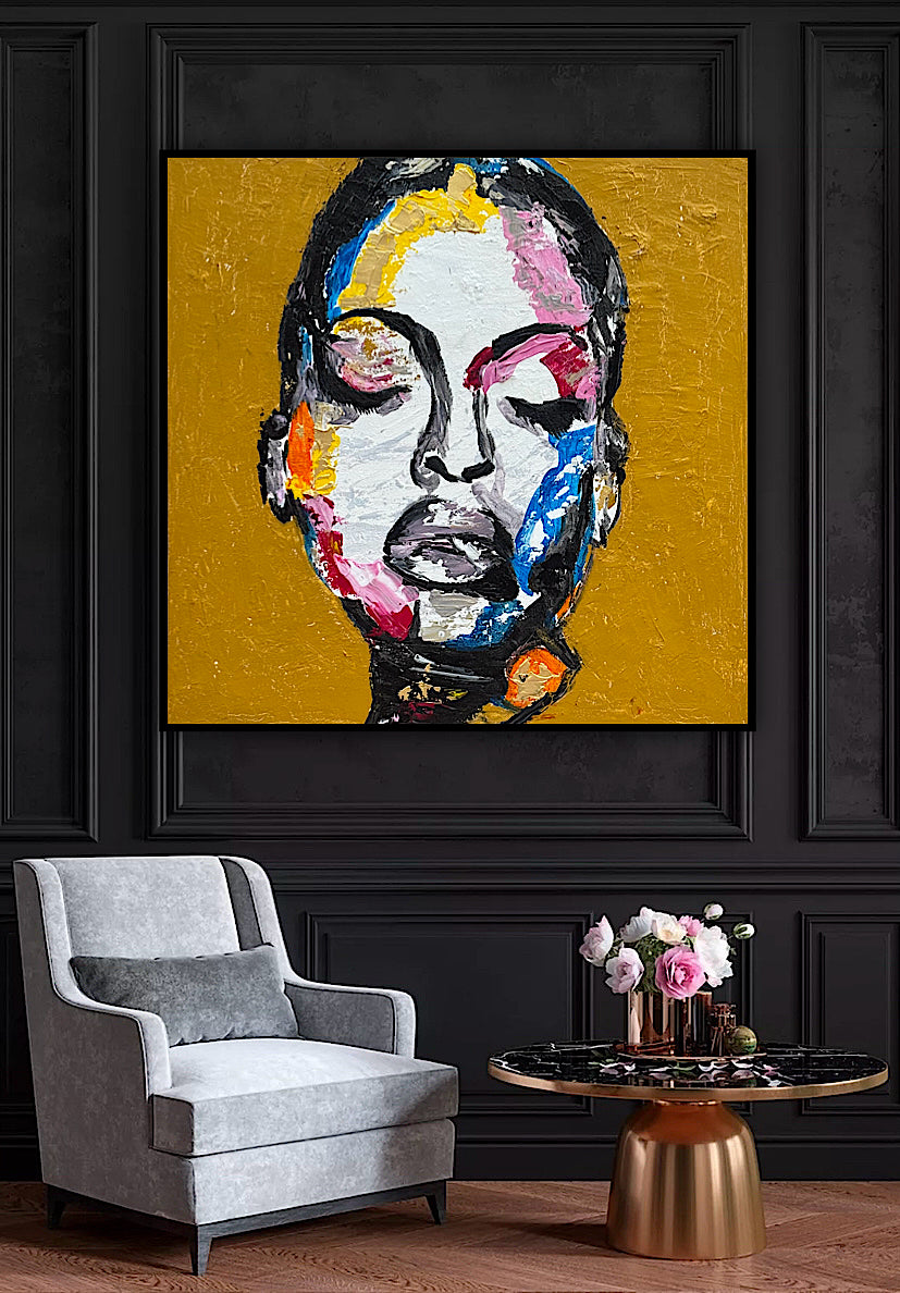 Oka Contemporary Abstract Original Oil Painting 60 x 60cm textured Strong Woman (portrait)