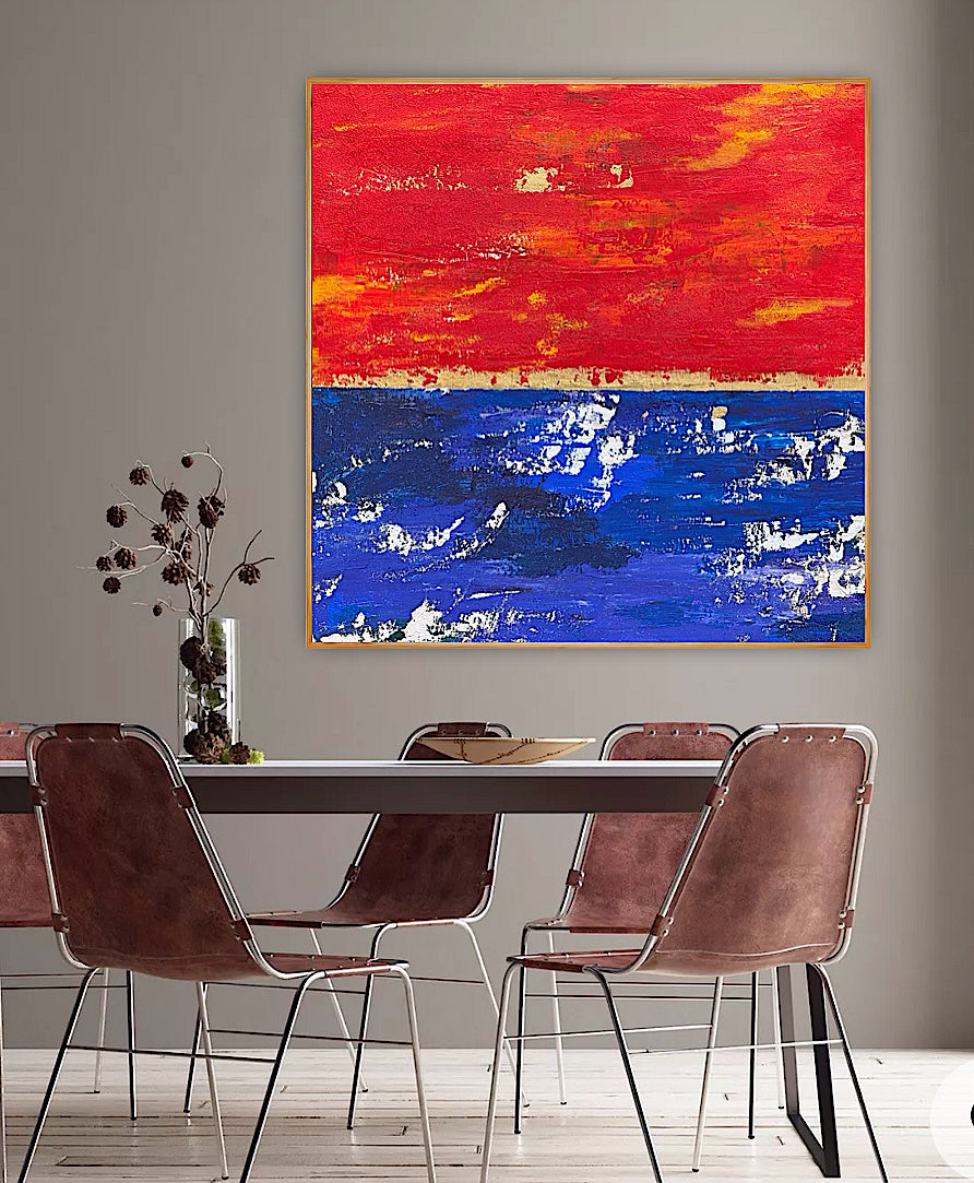 Modern Abstract Original Oil Painting On 2cm Canvas 100X100cm Scarlet Seascape