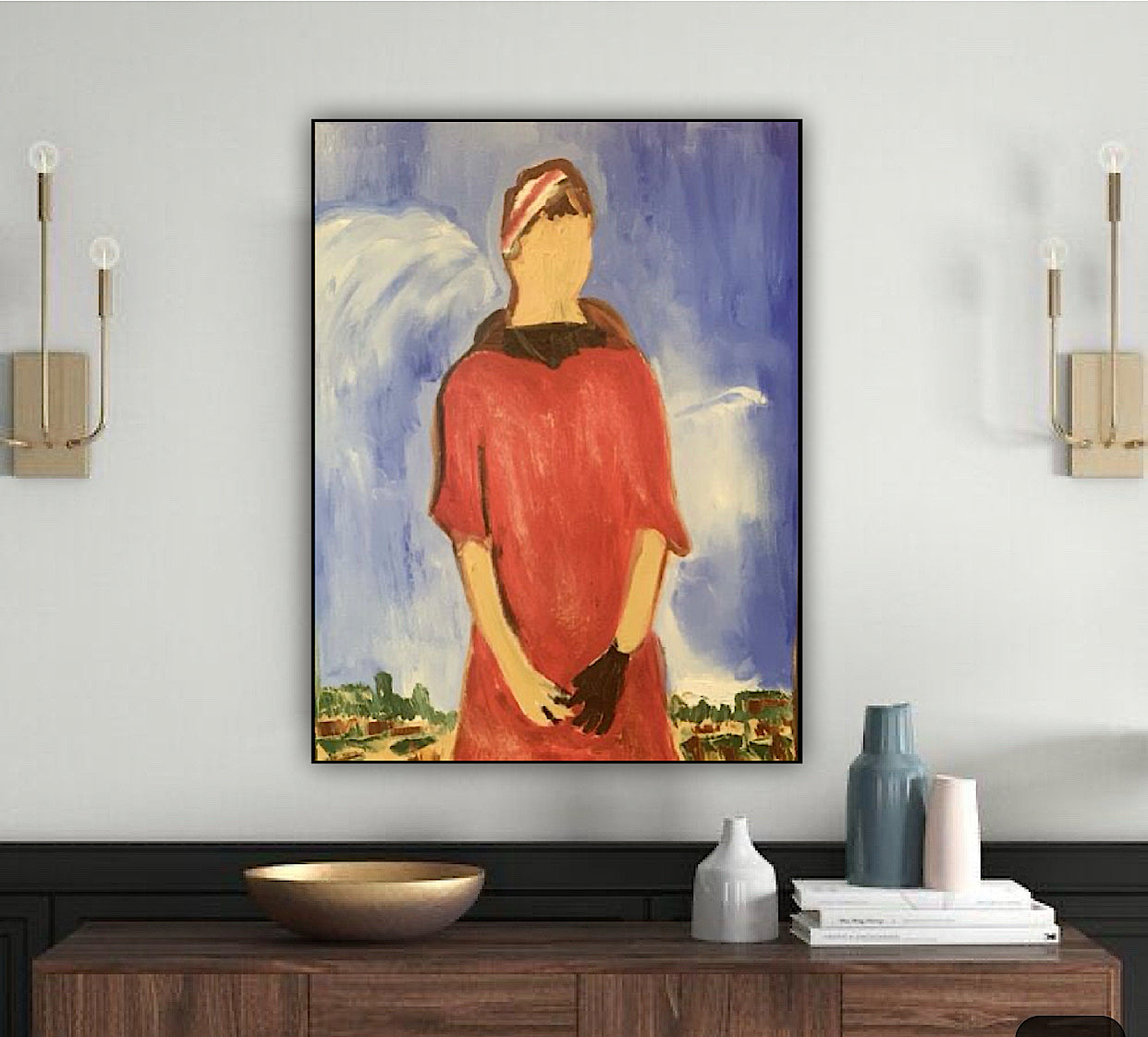 Modern original abstract Oil Painting On Canvas 30cmX 40cm Gardening Woman signed