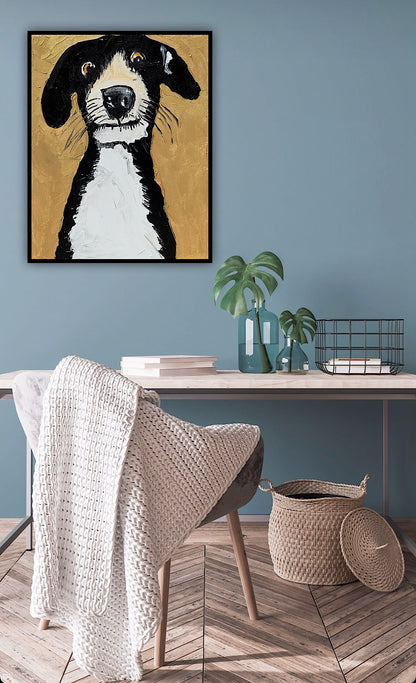 Original Abstract Oil Painting On 50 x 40cm Canvas Gold Background ‘Protector’ Dog