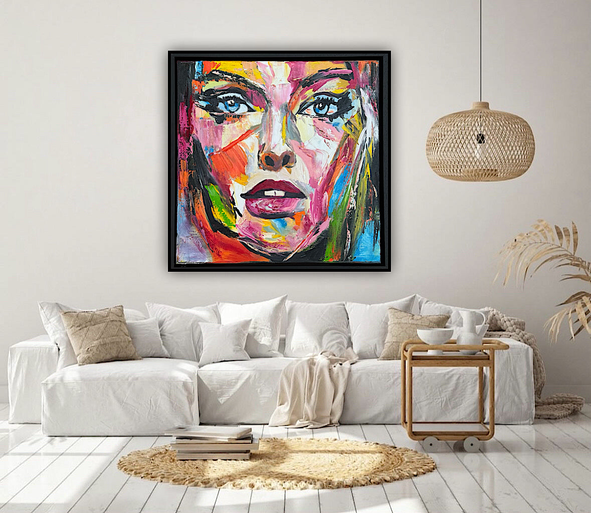 Framed in black frame Original Abstract contemporary Oil Painting On Canvas 54 x 54cm Wild Muse woman portrait