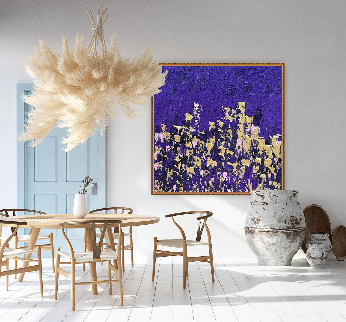 Oka Contemporary Abstract Original Oil Painting on  80x80cm canvas ‘London after Dark’ textured