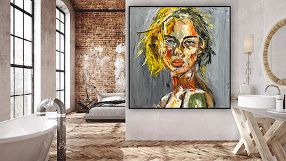 Modern Abstract Original Oil Painting On Canvas Careless Love  Portrait 60x60cm