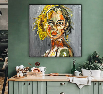 Modern Abstract Original Oil Painting On Canvas Careless Love  Portrait 60x60cm