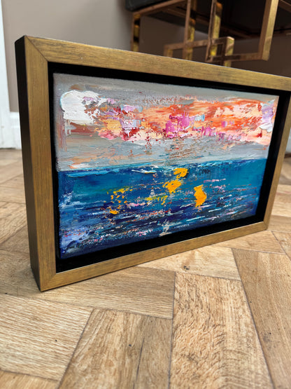 Framed in gold Original Abstract contemporary Oil Painting On Canvas 36x23cm textured Golden Tide