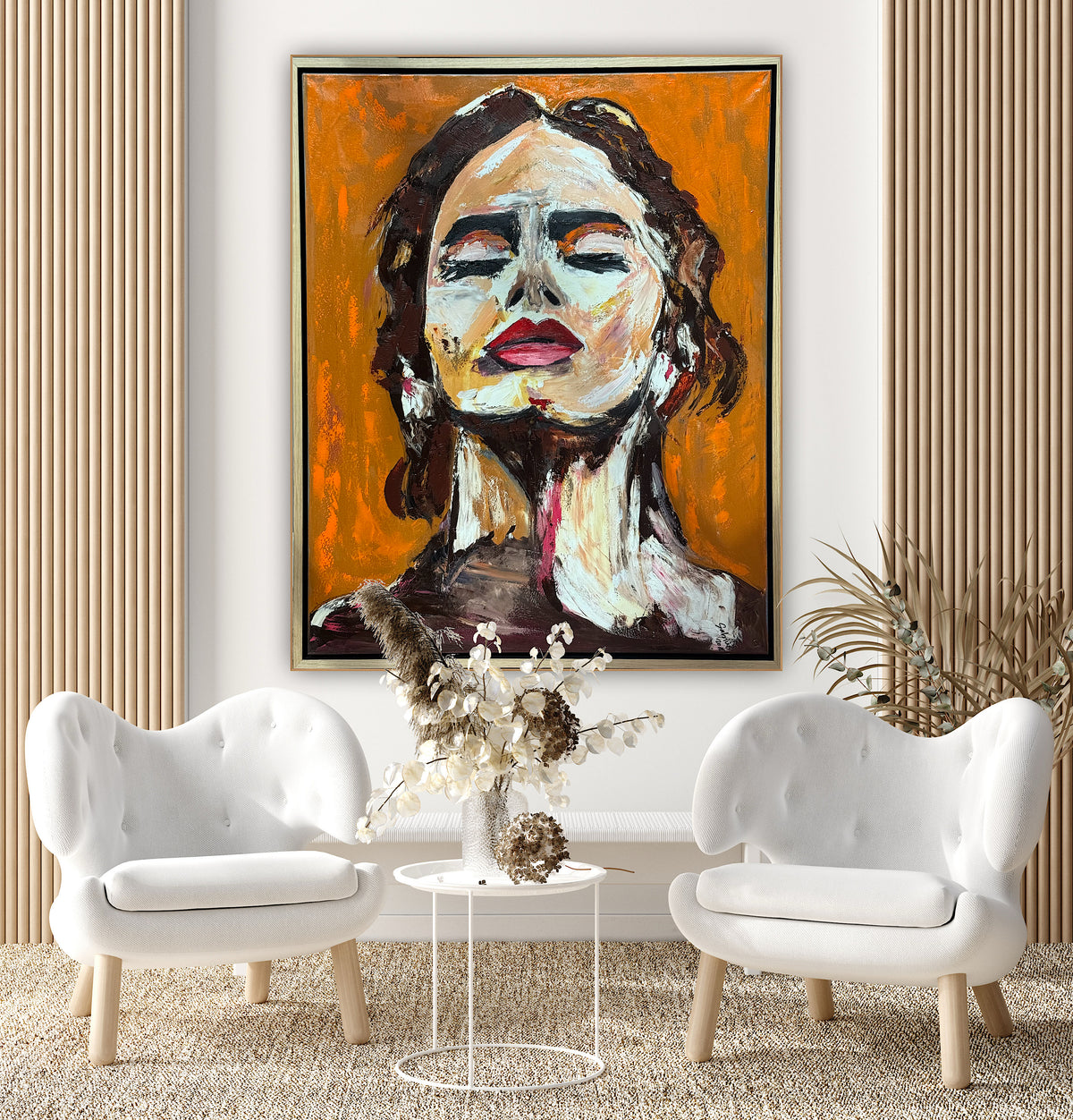 Richter StyLe Abstract Original Oil Painting On Canvas 100x80cm Ember Muse portrait framed in oak