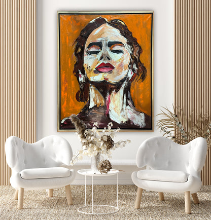 Richter StyLe Abstract Original Oil Painting On Canvas 100x80cm Ember Muse portrait framed in oak