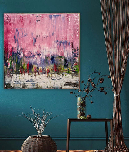 Oka style textured Original modern Abstract Oil Painting On Canvas 80 x 80cm ‘Pink Horizon’