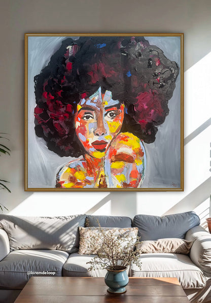 Oka Contemporary Abstract Original Oil Painting 80x80cm Canvas Woman Portrait framed