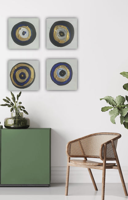 Oka set of 4 Modern Abstract Original Oil Paintings On Canvas ‘Evil Eye’  15x15cm each Nazar