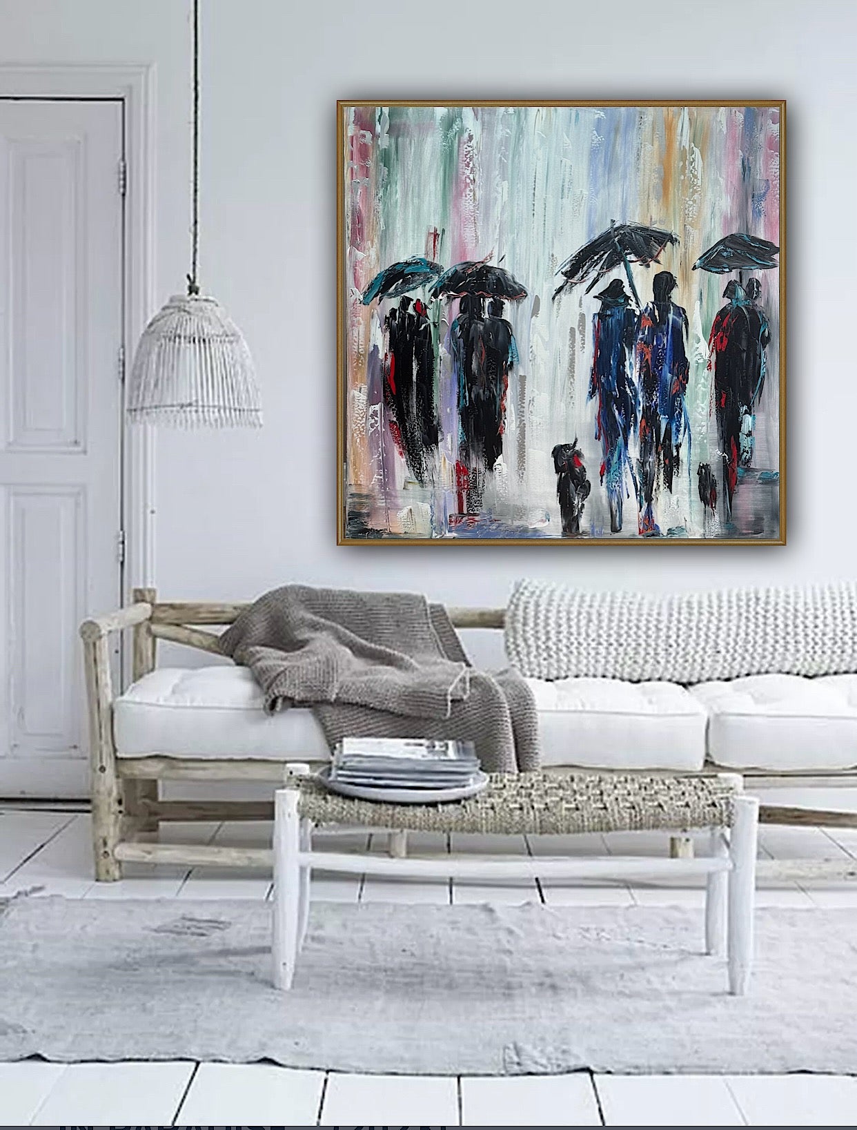 Richter Original Abstract Oil Painting 100x100cm On  4.2cm Canvas London Rain II