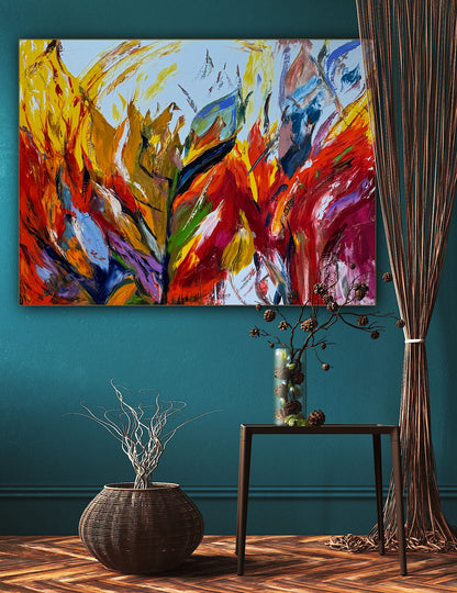 Large Abstract Original Oil Painting On 120x91cm canvas textured Flames of Nature