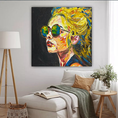 Abstract Original Oil Painting On Canvas 80x80cm Blondie Portrait of Woman textured