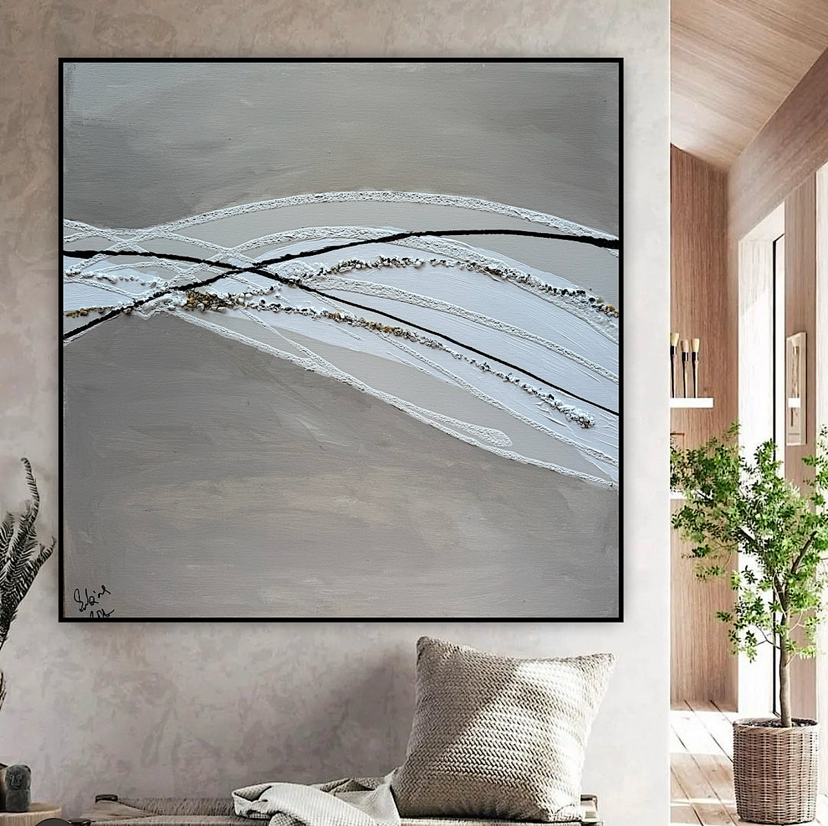 Set of 2 Modern Abstract Original Paintings On Canvas textured ‘Pebbles’  61 x 61cm each