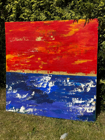 Modern Abstract Original Oil Painting On 2cm Canvas 100X100cm Scarlet Seascape