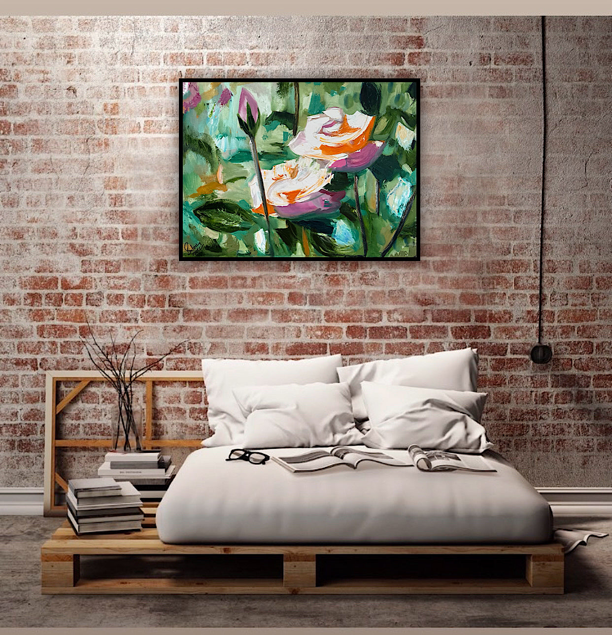 Renoir Summer white Roses Original abstract Oil Painting On Canvas 60x46cm