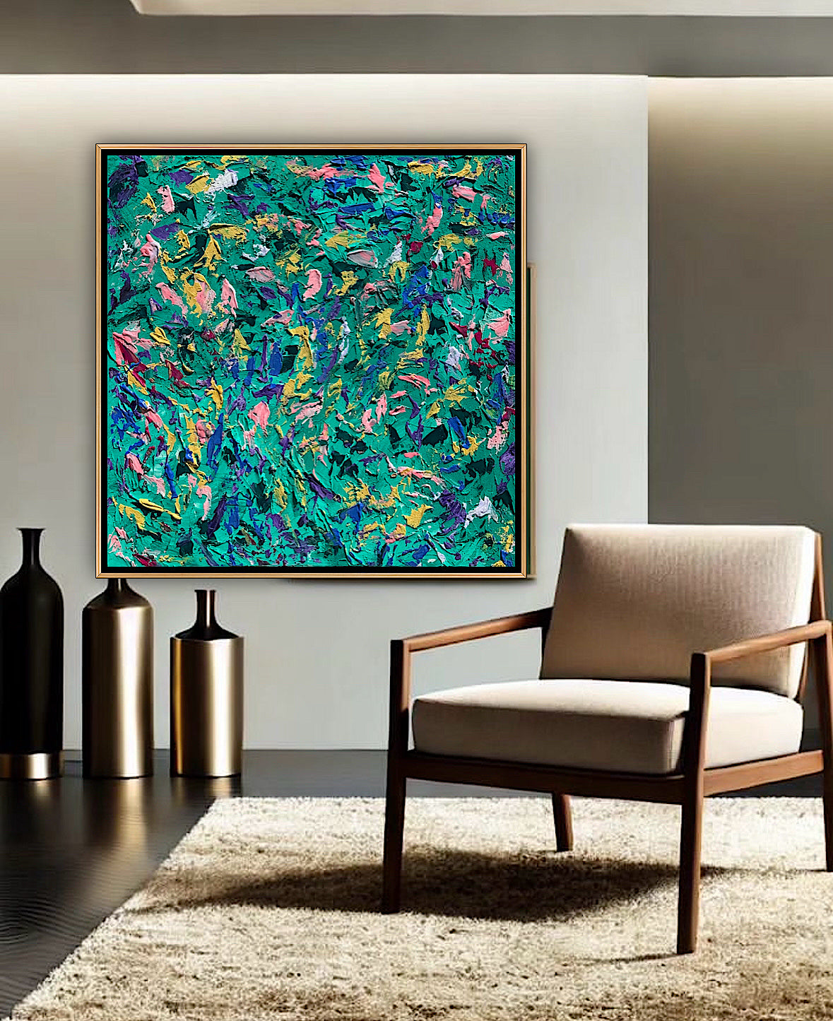 Oka Style Abstract contemporary Oil Painting On Canvas 100 x 100cm Secret Garden