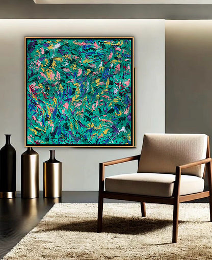 Oka Style Abstract contemporary Oil Painting On Canvas 100 x 100cm Secret Garden