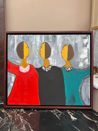 Framed in mahogany textured Original Contemporary Abstract Oil Painting On Canvas 43x37cm Coffee time