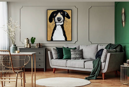 Original Abstract Oil Painting On 50 x 40cm Canvas Gold Background ‘Protector’ Dog