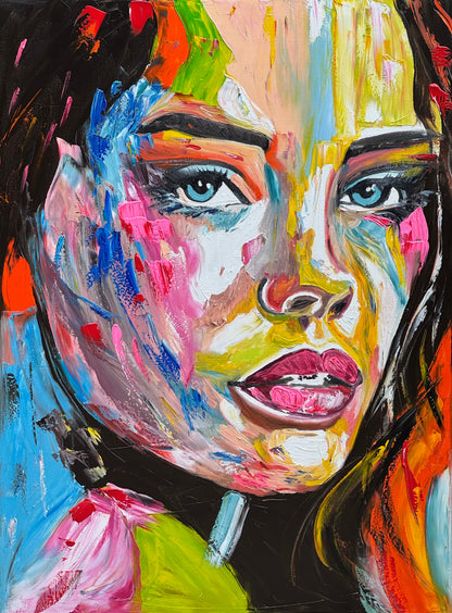 Contemporary Abstract Original Oil Painting On 100 x 80cm Canvas Chromatic Gaze woman portrait