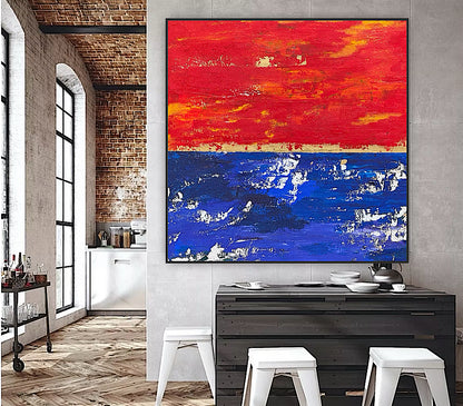 Modern Abstract Original Oil Painting On 2cm Canvas 100X100cm Scarlet Seascape