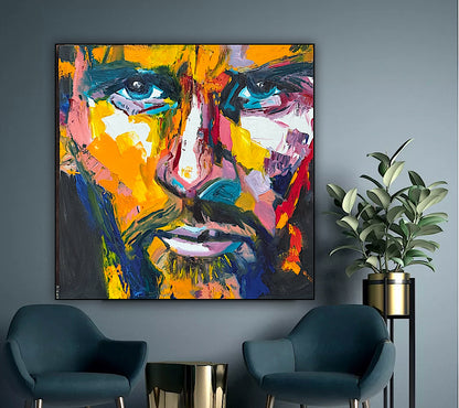Original Abstract mixed media oil Painting On Canvas 50x50cm male portrait ‘Alejandro’ oka