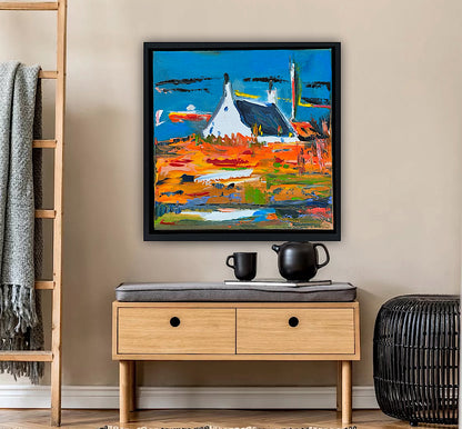 Framed in black frame Original Abstract contemporary Oil Painting On Canvas 32x32cm Irish wilds