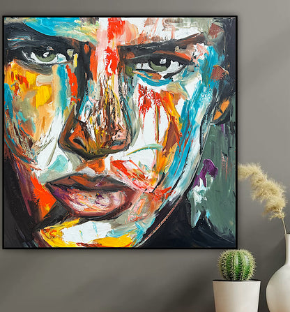 Original Abstract mixed media oil Painting On Canvas 50x50cm male portrait ‘Fernando’ oka