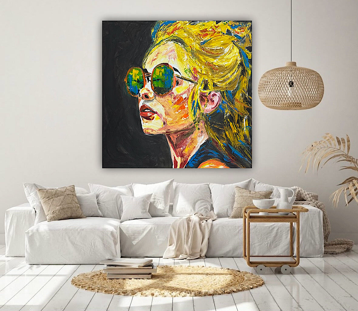 Abstract Original Oil Painting On Canvas 80x80cm Blondie Portrait of Woman textured