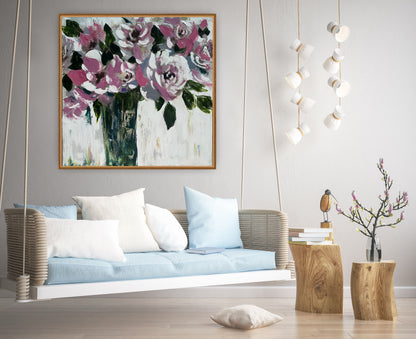 Contemporary Abstract Original Oil Painting On 60x60cm on Canvas Roses in the Vase