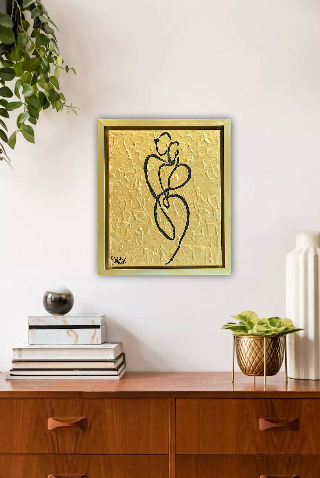 Framed in gold Original Abstract contemporary Oil Painting On Canvas 25 x 29cm Lovers Oka