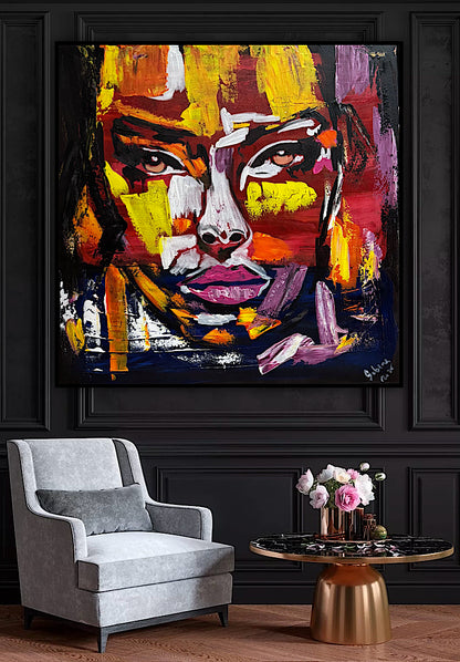 Contemporary Abstract Original Oil Painting On 80x80cm Canvas Unspoken Gaze