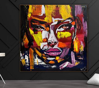 Contemporary Abstract Original Oil Painting On 80x80cm Canvas Unspoken Gaze