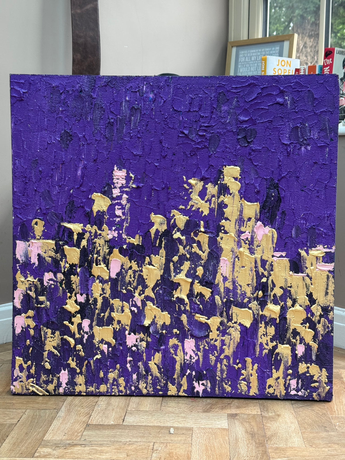 Oka Contemporary Abstract Original Oil Painting on  80x80cm canvas ‘London after Dark’ textured