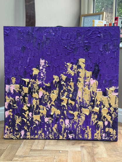 Oka Contemporary Abstract Original Oil Painting on  80x80cm canvas ‘London after Dark’ textured