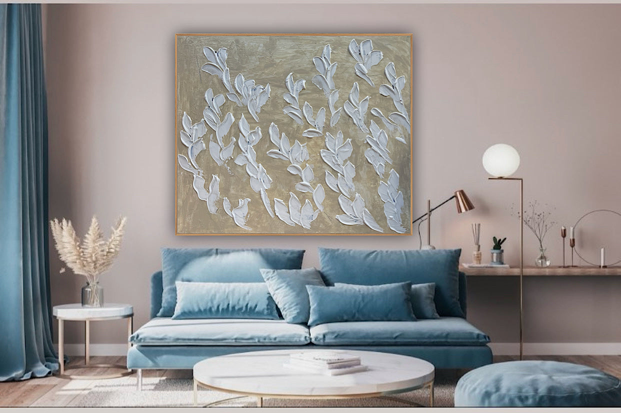 Textured Original Abstract Oil Painting On Canvas stream of leaves 120x100cm Oka