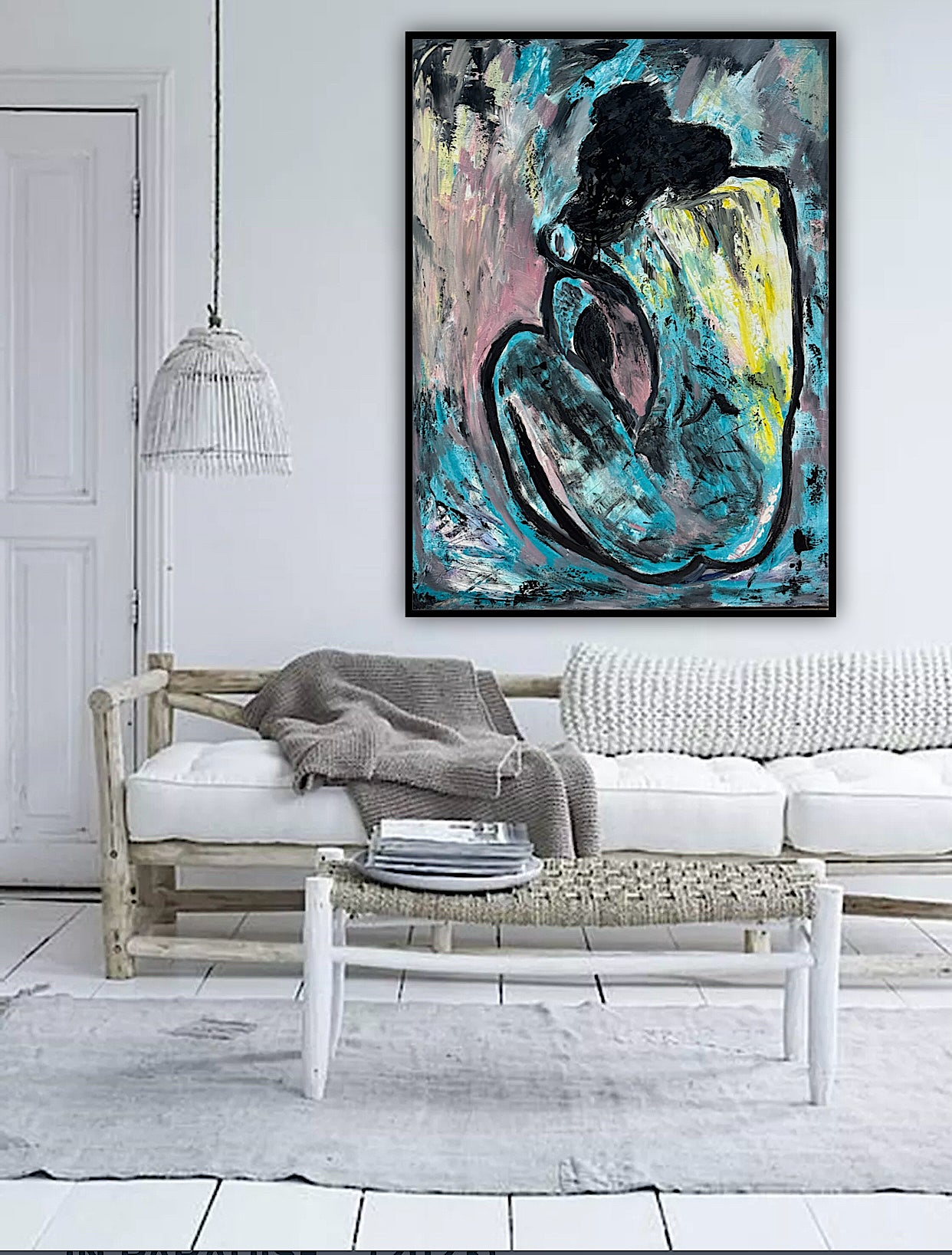 Large Picasso Abstract Style Original Oil Painting 100X76cm Blue Nude available now